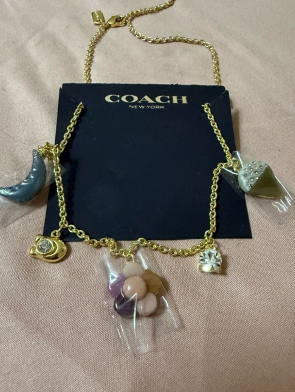💛🔹️Coach 🔹️Cute Multicolor Flower And Moon Charm 16 I'm Necklace - Picture 3 of 3